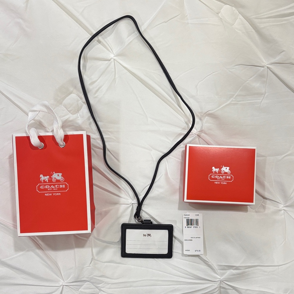 Coach Black ID Lanyard with Red Gift Packaging